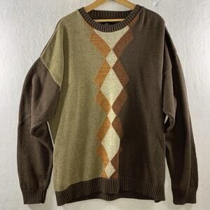 Vintage Mens Oversized Argyle Sweater Sz XLT Grandpa Grunge Streetwear‎ Slouchy